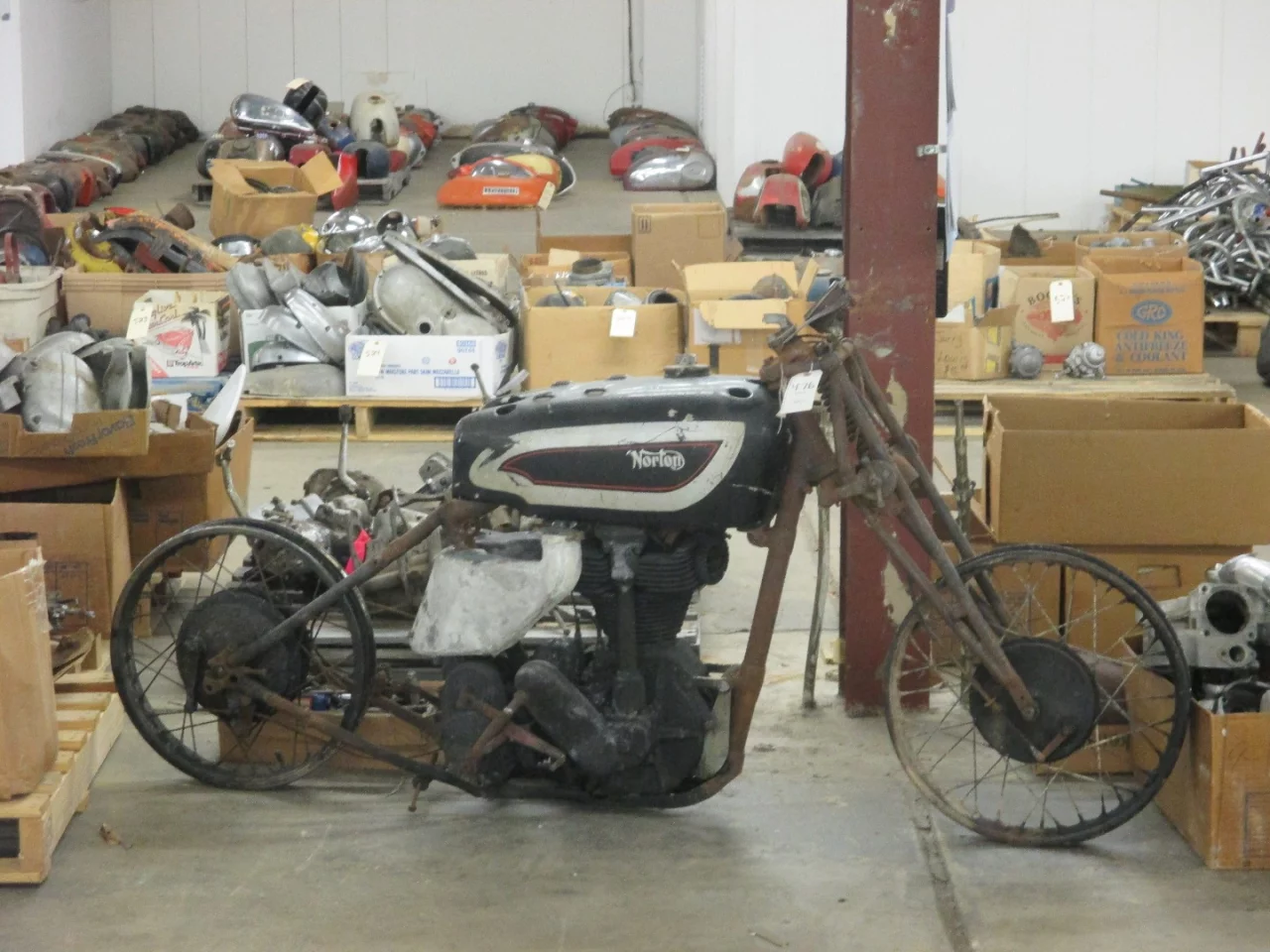 This Norton Manx was another fire victim, but still sold for $18,500