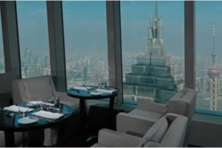Looking down on the massive Jin Mao tower from the world's tallest hotel - the Park Hyatt Shanghai