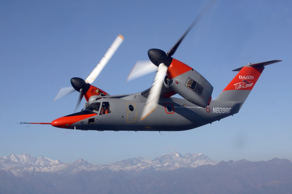 The AW609 tiltrotor aircraft from AgustaWestland combines the benefits of a helicopter with the benefits of a fixed wing aircraft