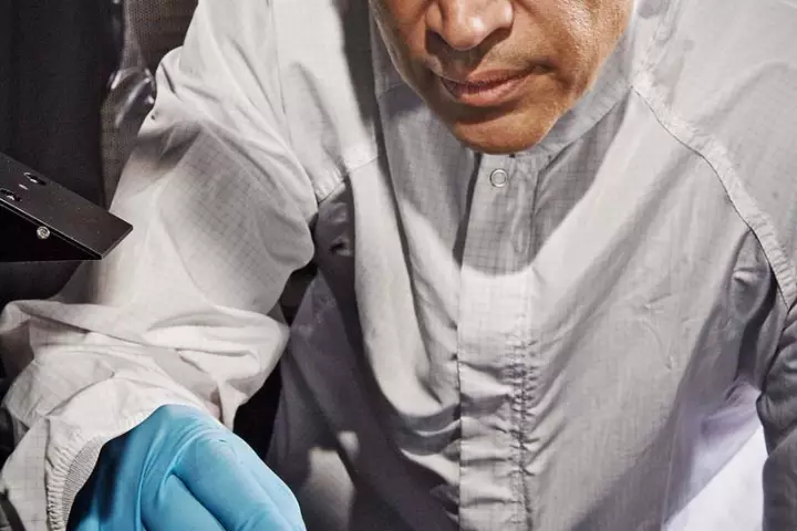 Principal Investigator John Hagopian and his team have developed a new technique to apply a super-black nanotech-based material to 3D components (Photo: NASA Goddard/Chris Gunn)