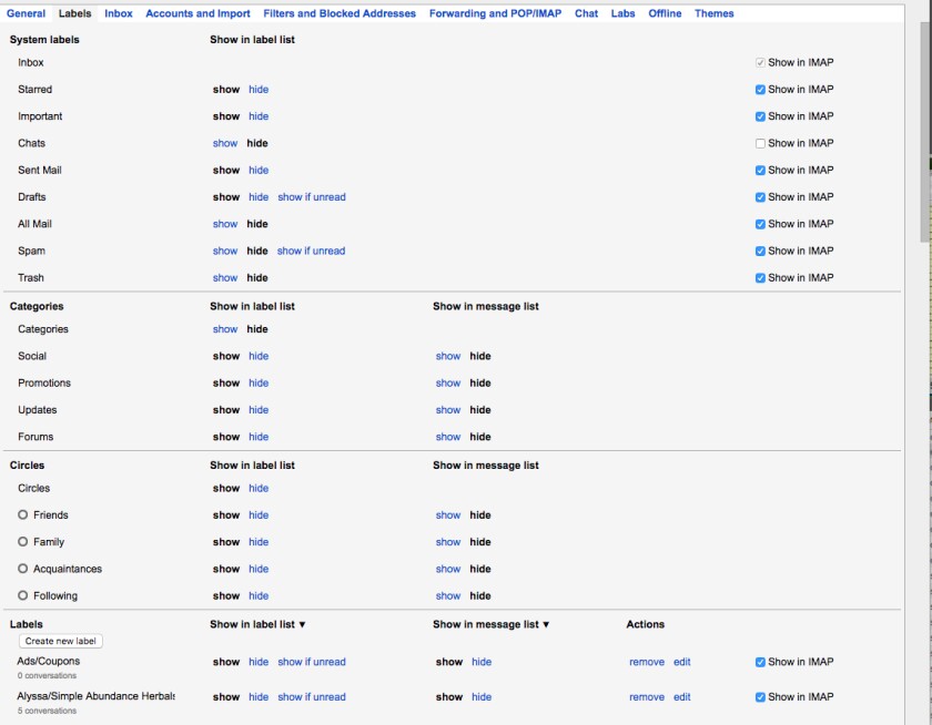 Gmail > Settings > Labels