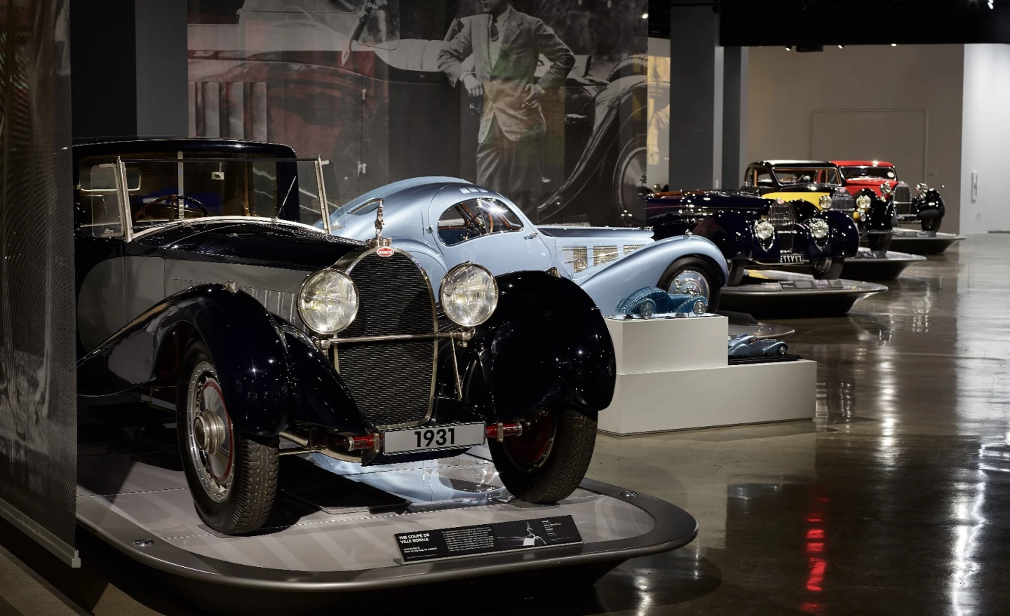 The winning car on display at the Petersen Automotive Museum's "The Art of Bugatti" exhibit in 2016. That's a Bugatti Royale in the foreground. Only six were made, and twice they have been the most expensive car ever sold. In 1986, a 1931 Bugatti Royale Berline de Voyager sold for $6.5 million to become the most expensive car ever, and in 1987, a 1931 Bugatti Royale Kellner Coupe was sold by Christie's in London for $9.8 million to take the crown it held for nearly a quarter of a century.