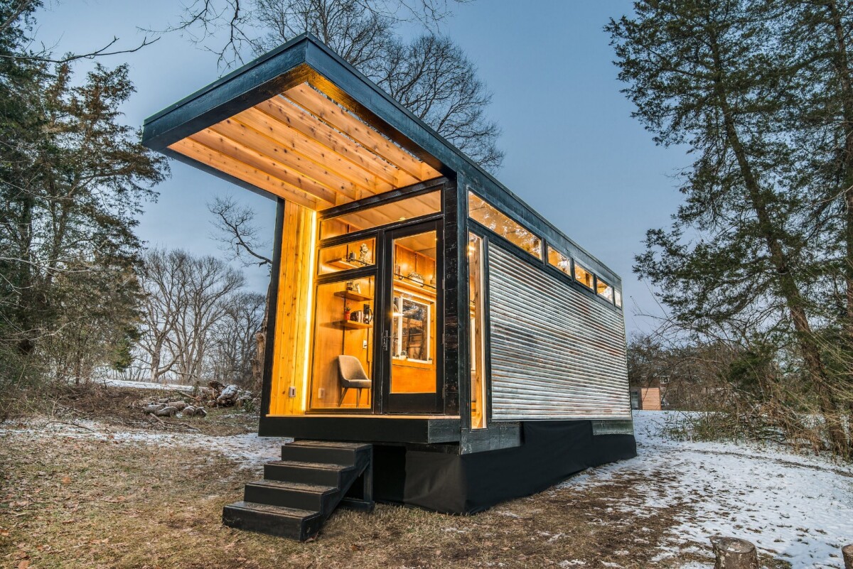 Corrugated metal exterior of the Cornelia tiny home