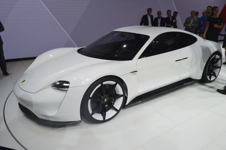 The Porsche Mission E, on display at the Frankfurt Motor Show