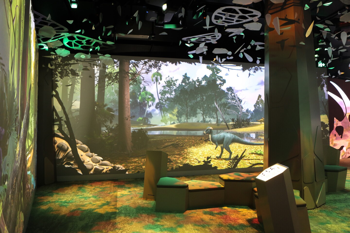 The scene is set before visitors even meet Horridus, with rooms projected to look like the swampy forest it once called home