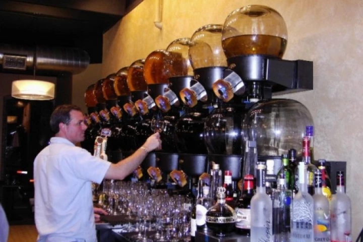 The N2Wine "wine globes" as installed at the Bleu Restaurant and Wine Bar, Columbia, Missouri.