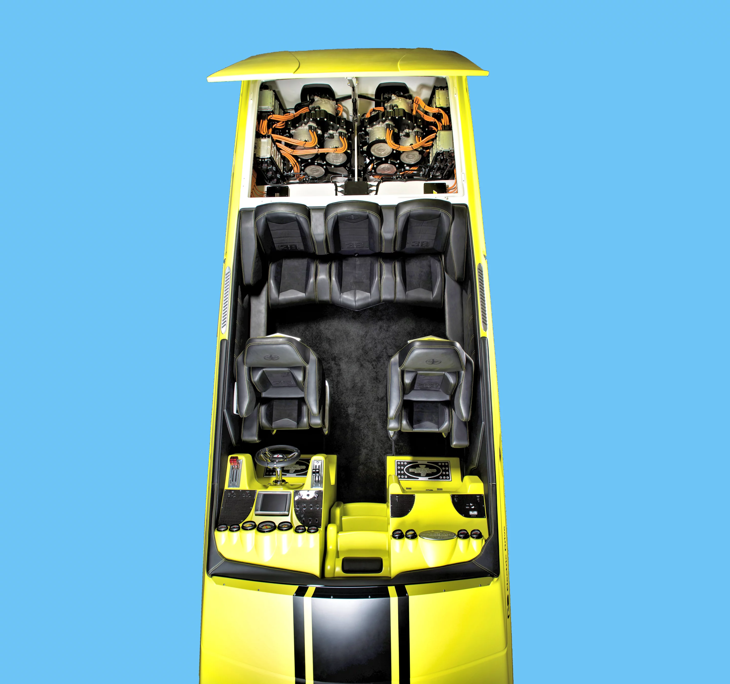 Controls and engine compartment of the AMGCR Electric Top Gun