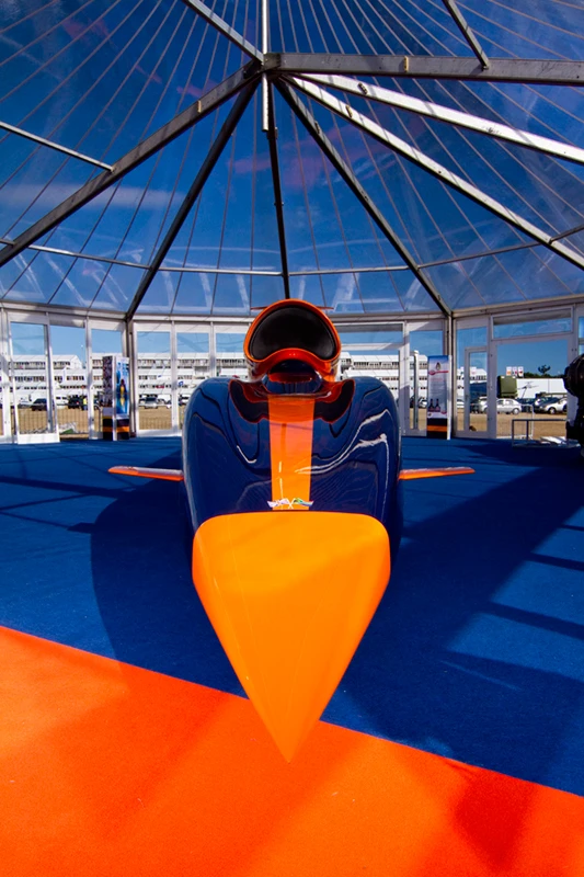The full size, full length BLOODHOUND SSC show car unveiled at Farnborough (Image: Nick Haselwood)
