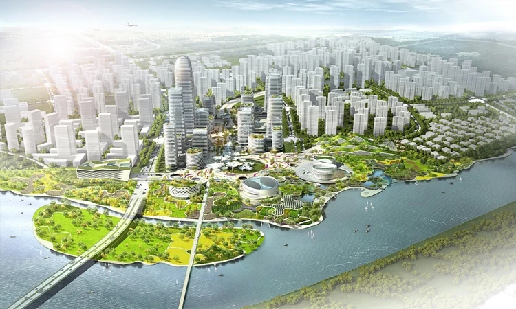 Binhai Eco City is designed to be a case study of green urban planning