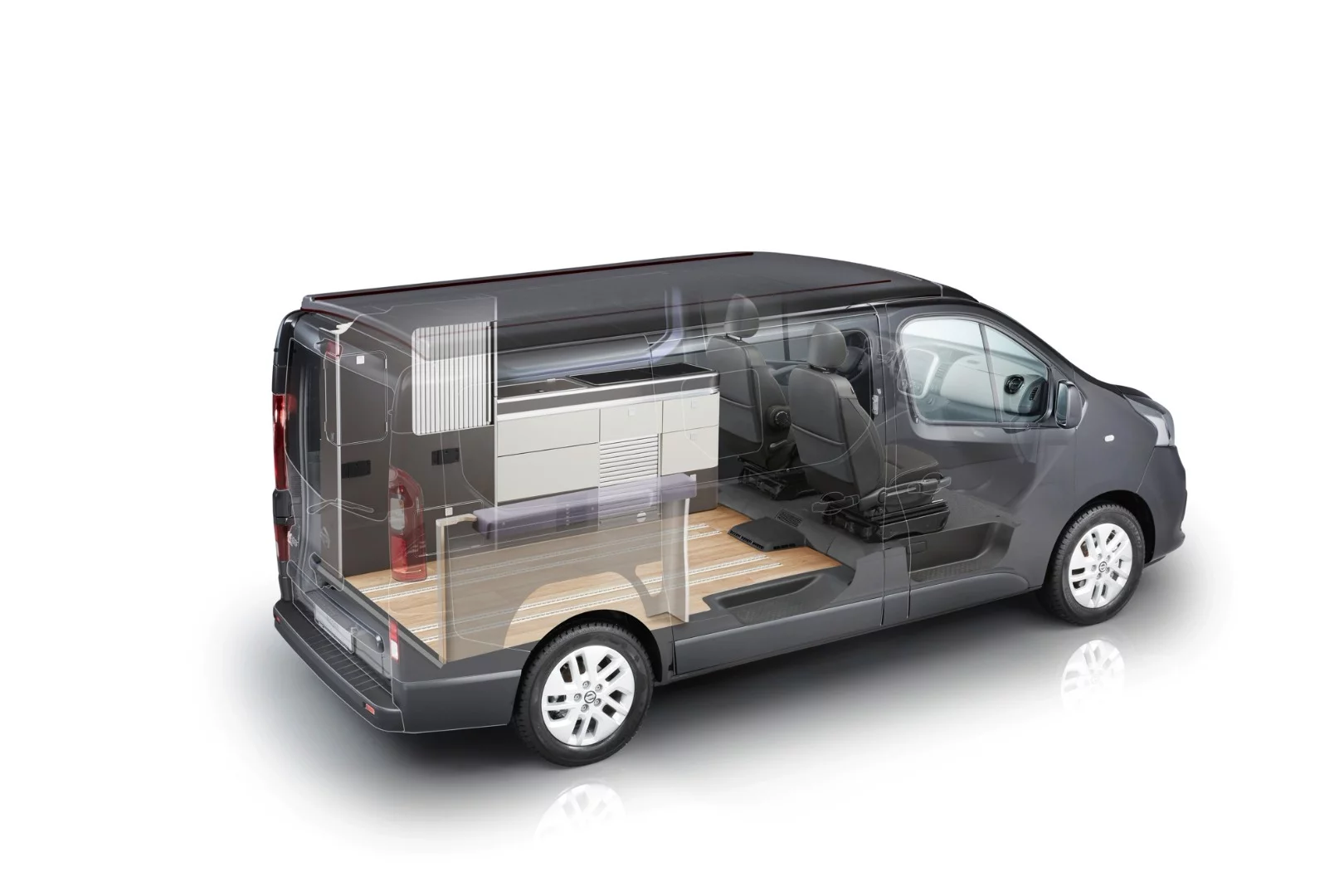 The floor rails let the owners rearrange and remove rear seats as needed