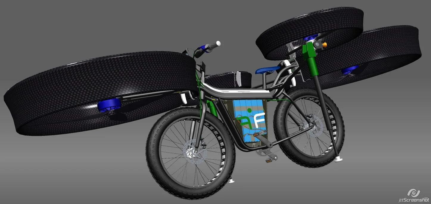 The FBike's 50Ah Lithium-polymer batteries are positioned below the crossbar of the roughly mountain bike-shaped light alloy frame
