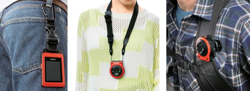a variety of clips and straps are included so that the Exilim EX-FR10 can be attached anywhere
