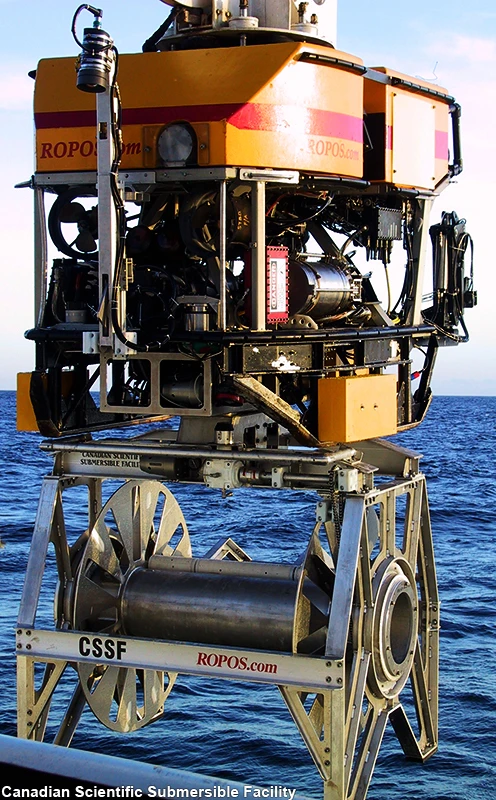 The Canadian Scientific Submersible Facility's ROPOS (Remotely Operated Platform for Ocean Science), ready to lay fiber optic cable