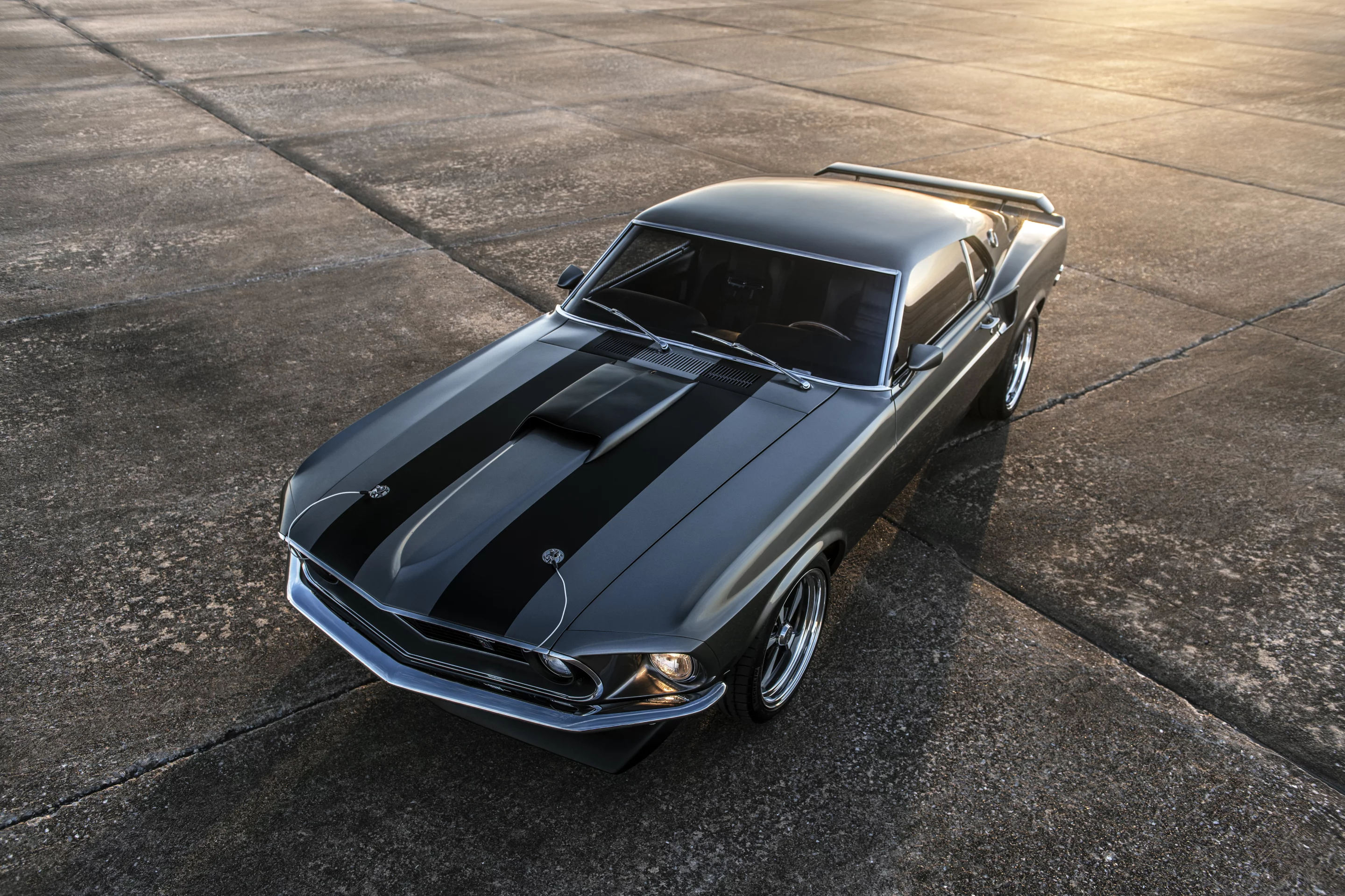 A modified restoration, the Hitman Mustang Mach 1 is a modernized 1969 classic with a John Wick-inspired paint job