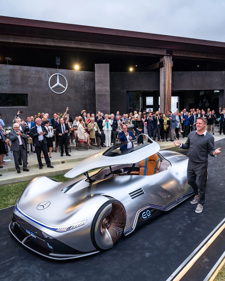Gorden Wagener, Chief Design Officer at Daimler AG, shows off the Vision EQ Silver Arrow concept at Monterey Car Week
