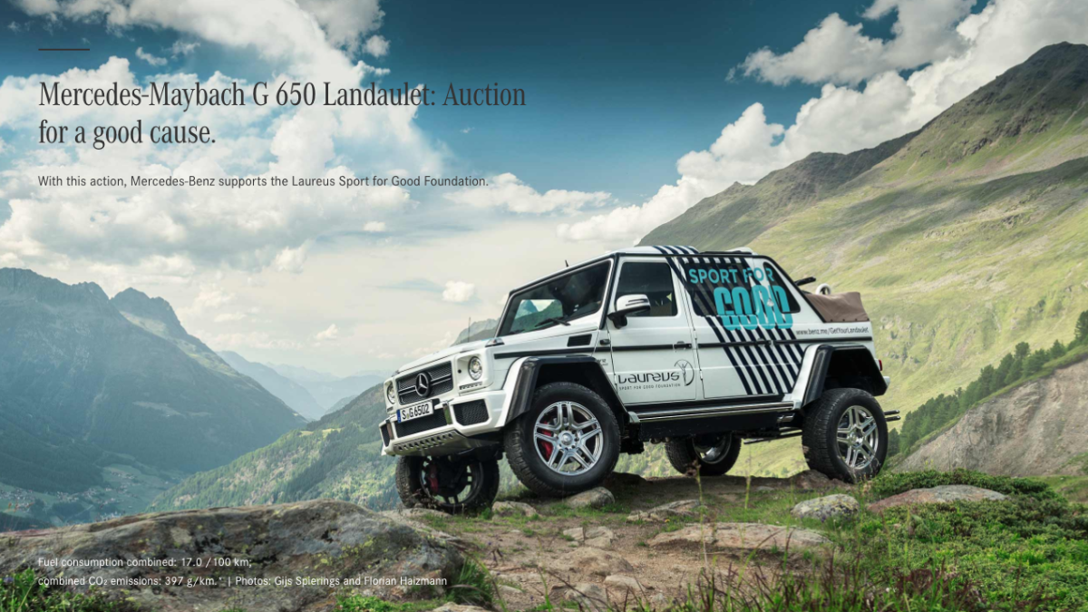 One of the 99 Maybach G650 Landaulets was retained by Mercedes-Benz, and auctioned during the Zoute Grand Prix in Knokke, Belgium on the weekend of the October 6, 2017. The automotive heritage event is one of the stars of the global classic car calendar, and includes a Bonhams auction of elite automobiles. Mercedes-Benz donated the only unspoken-for Maybach G650 Landaulet to one of its pet charities, the Laureus Sport for Good Foundation and it fetched €1,200,000 ($1,407,875).