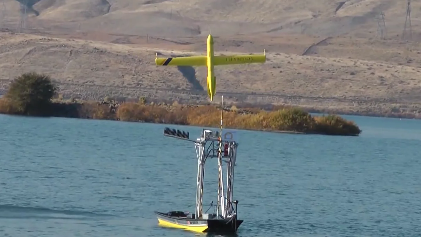 The Flexrotor UAV takes off autonomously from the skiff