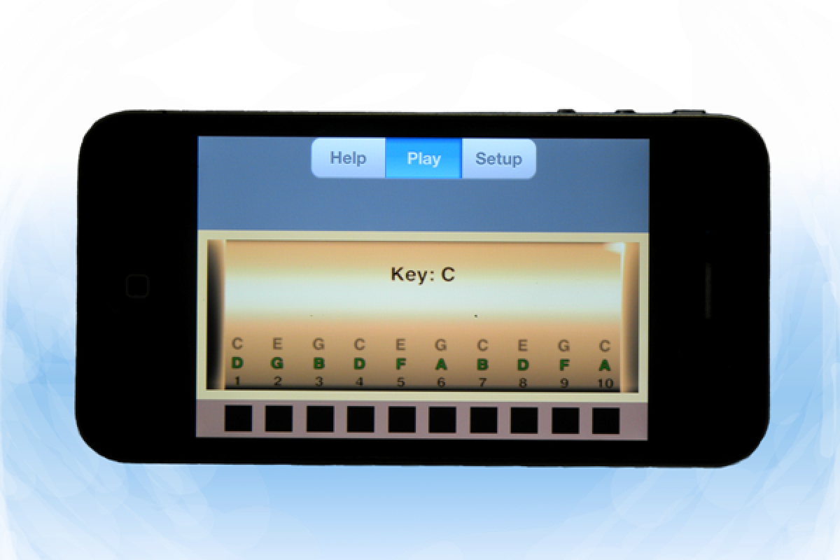 The iMonica app digitally recreates a diatonic harmonica on an iPhone screen, which can be played using a combination of mouth position and raising or lowering the smartphone