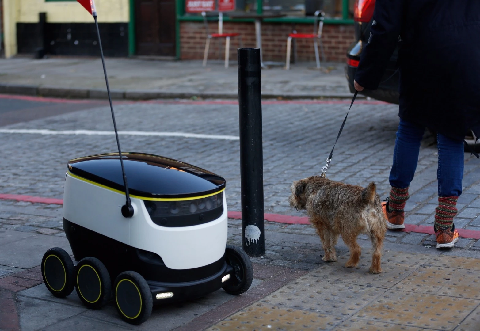 Starship Technologies' robots can travel at up to 10 mph (16 km/h), but typically move at a "brisk walking speed" of around 4 mph (6 km/h)