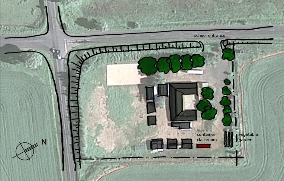 An amphitheater, play area and vegetable garden have been included as part of the site