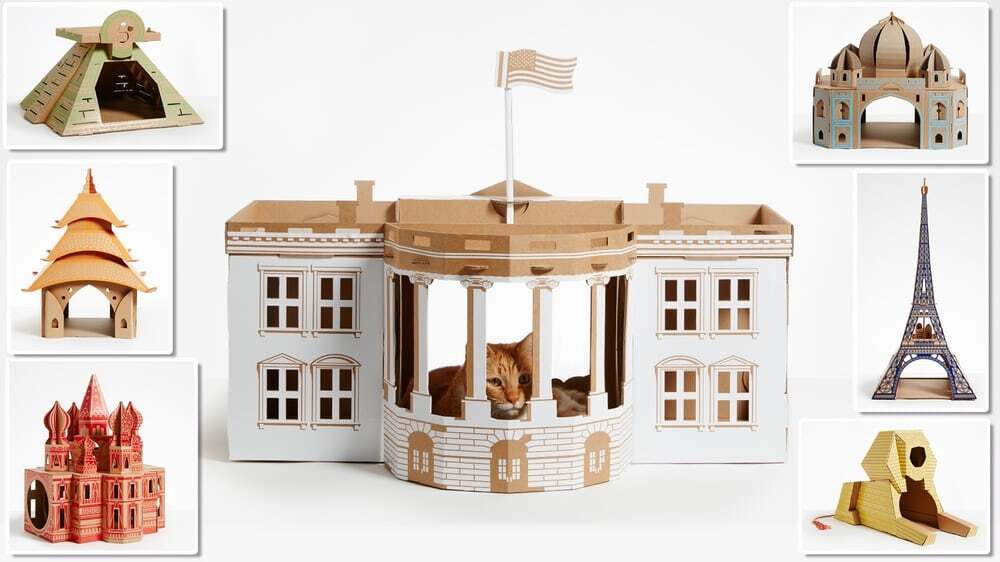 The Landmark series of Poopy Cat's cardboard playhouses come in models like the White House, Eiffel Tower and the Sphinx