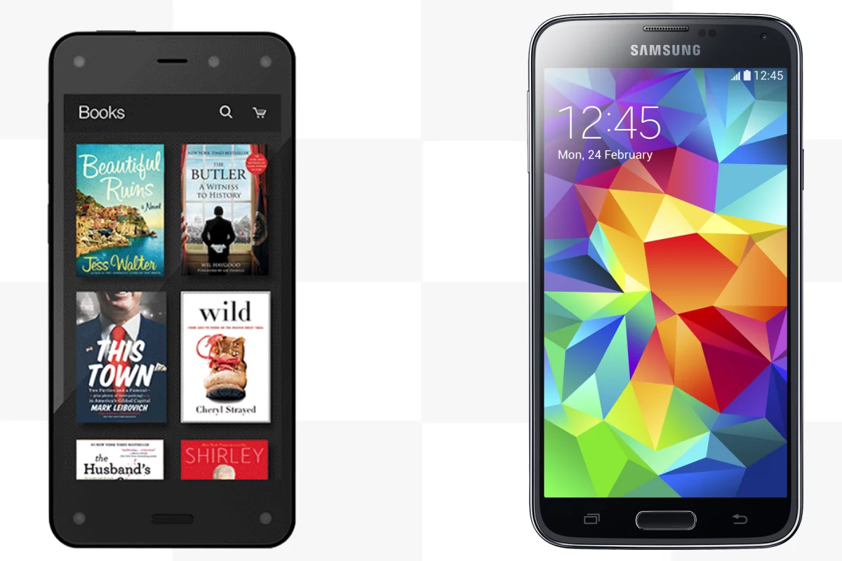 The Amazon Fire Phone (left) is the company's first ever smartphone
