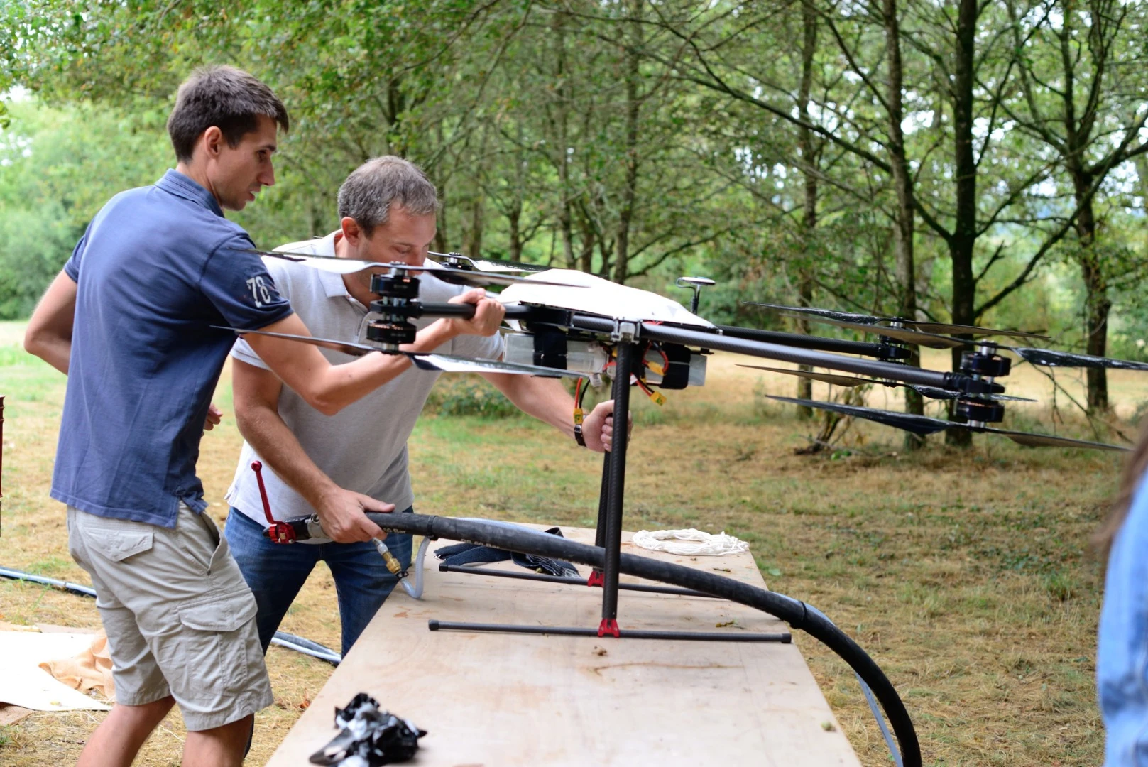 A mud-spraying drone is prepped for work