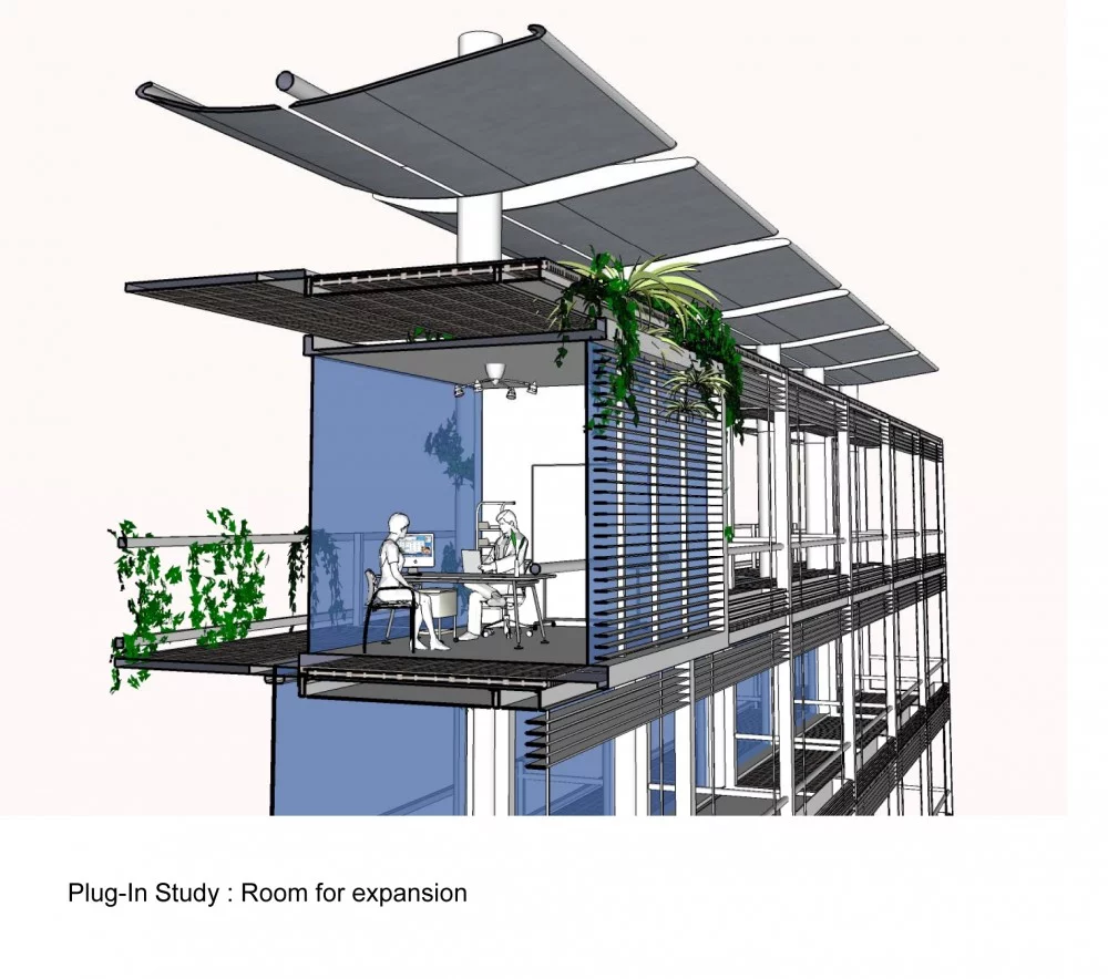 The balconies also facilitate plug-in study pods that create extra room for the school (Image: Axelrod-Grobman Architects)