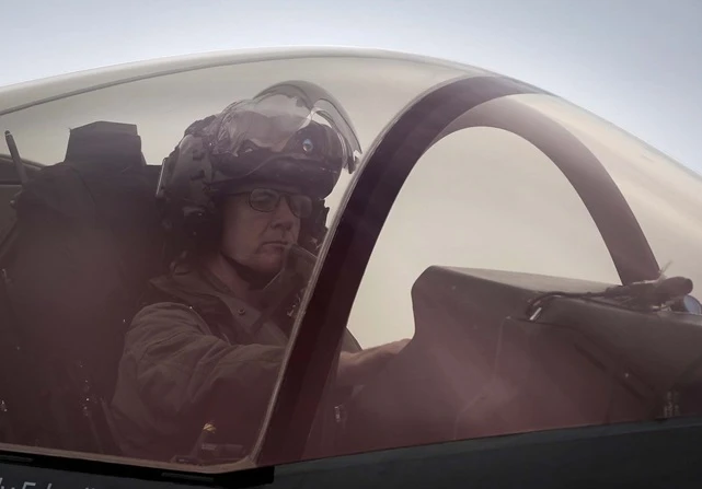 UK test pilot Peter Wilson, prepares to take off to conduct the worlds first SRVL
