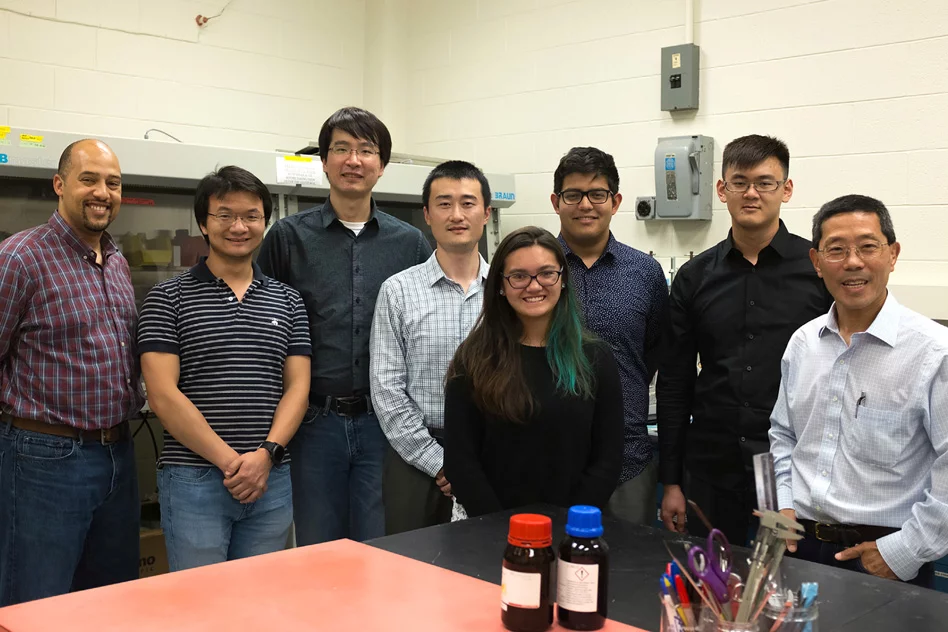 The researchers on the team: from left, Fikile Brushett, Kai Xiang, Liang Su, Zheng Li, Stephanie Eiler, Andres Badel, SamPan, and Yet-Ming Chiang