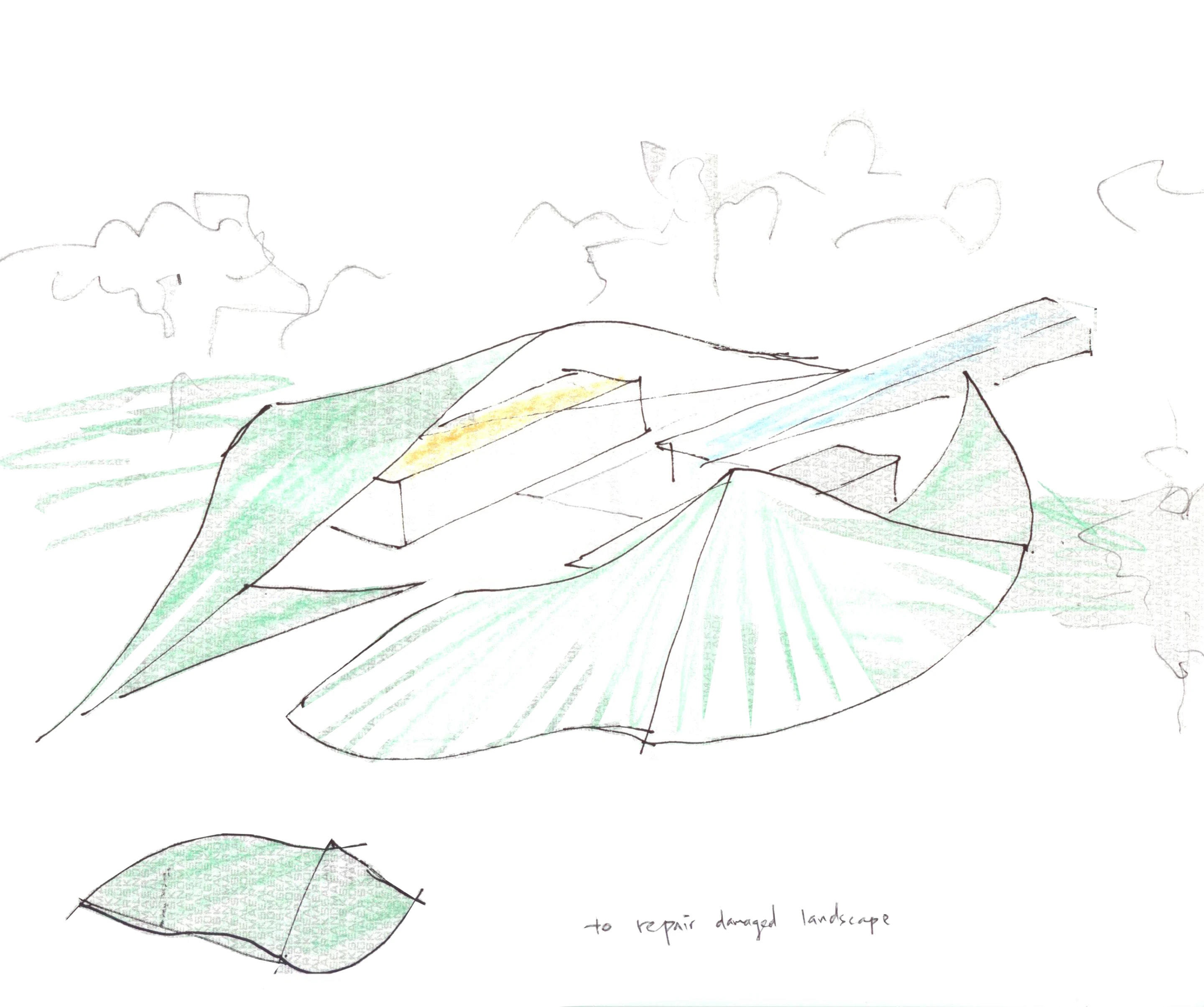 Architectural sketches and drawings of Edgeland Residence