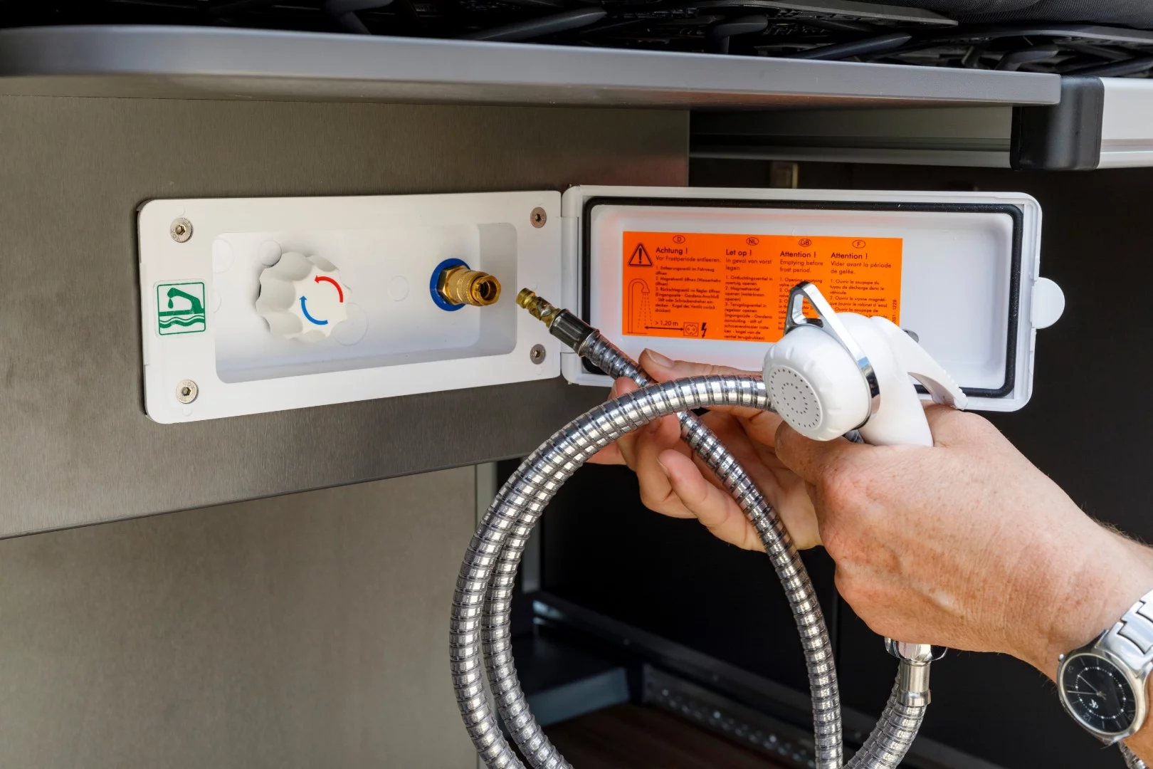 The Grand California comes standard with an exterior shower hookup