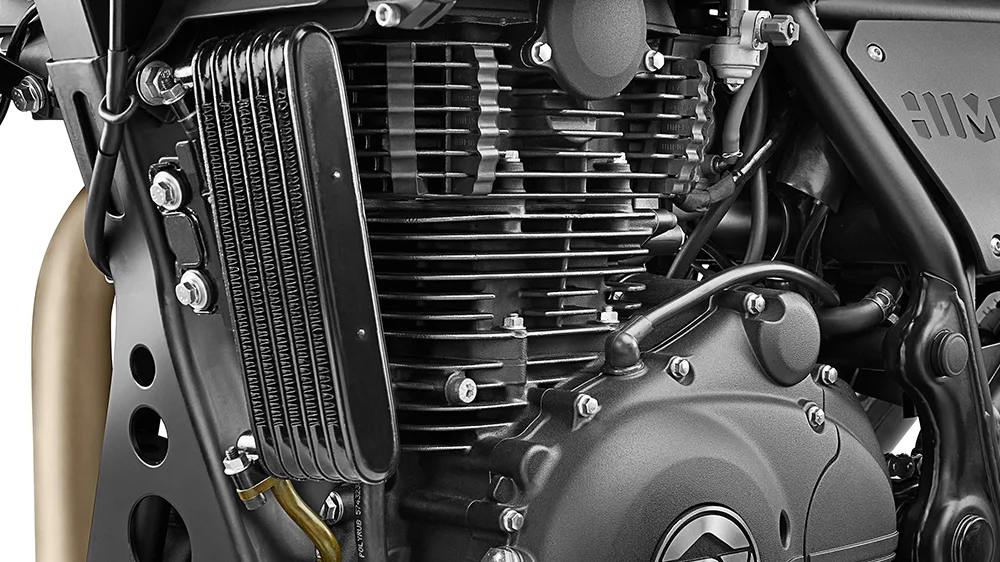 For the Royal Enfield Himalayan, simplicity means an air-cooled engine with the assistance of a small oil cooler