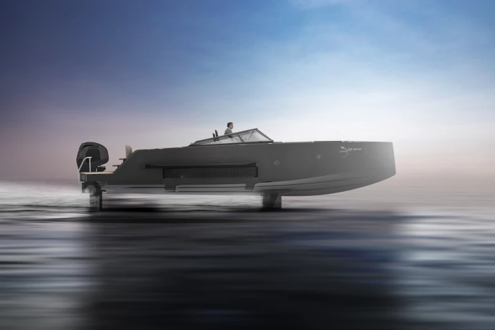 The Iguana Foiler can serve as a semi-planing electric boat, fly above the waves courtesy of folding hydrofoils and roll up the beach on retractable caterpillar tracks