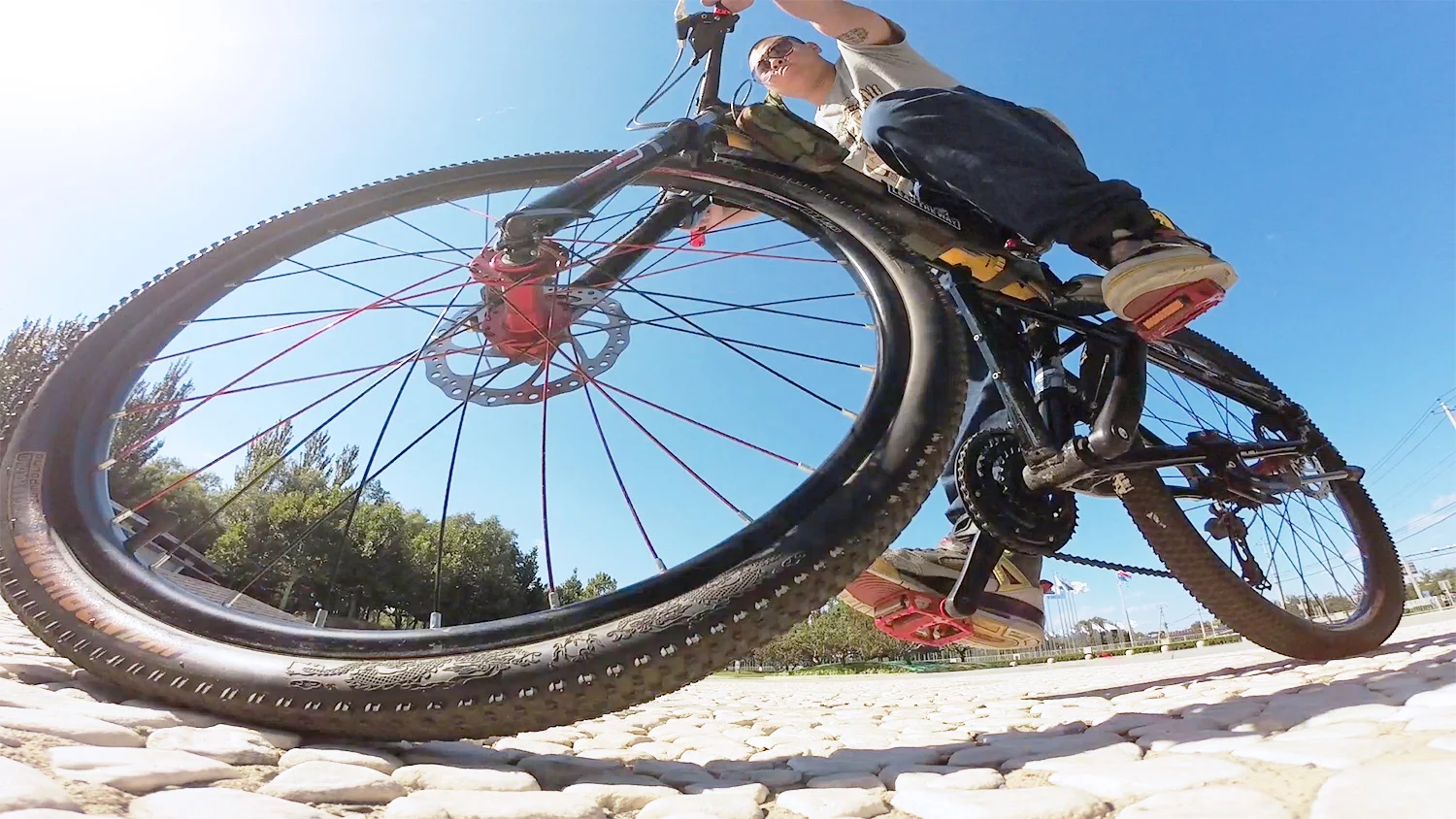 The Slopes GoPro stand allows easy shooting from low angles like this