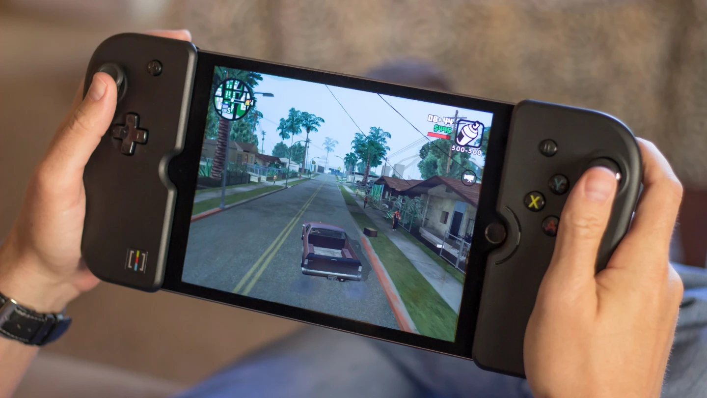 An iPad mini with Gamevice control accessory