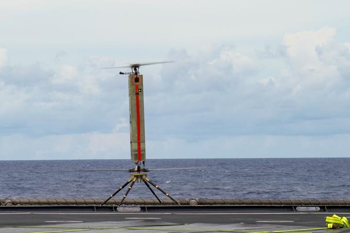 A Nomad drone lands on the flight deck of the littoral combat ship USS Coronado during testing in 2017