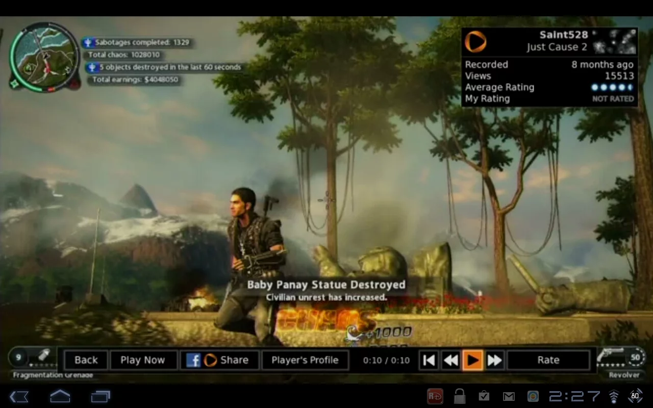 A player shares a brag clip from Just Cause 2 on OnLive
