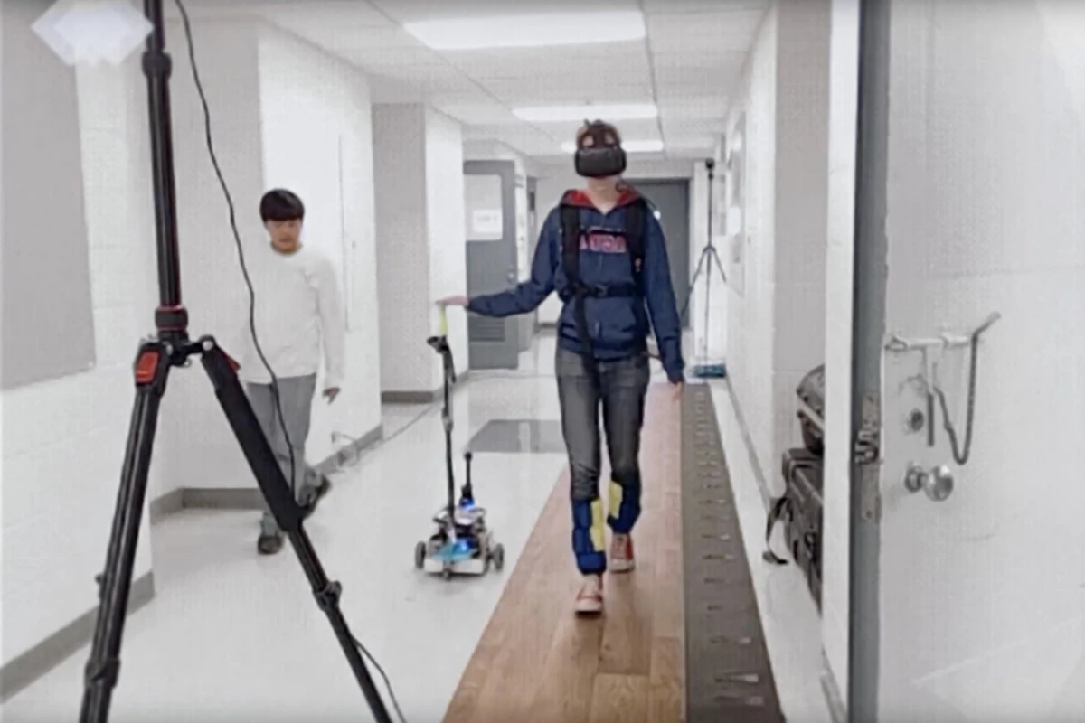 Test subjects wore a virtual reality headset which interfered with their gait