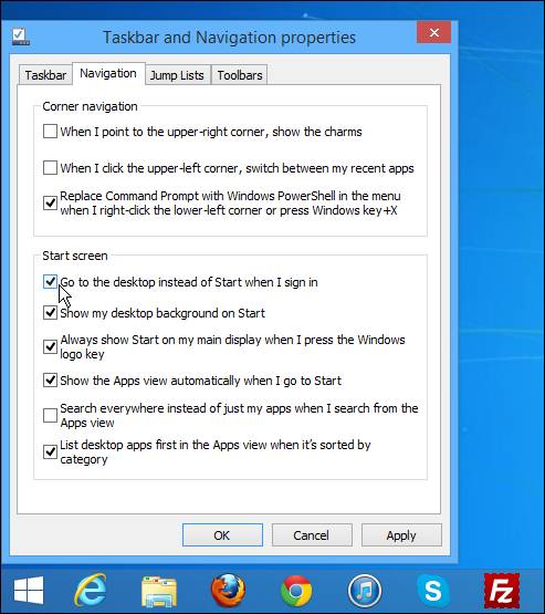 Tweaking the settings in the navigation menu allows you to make Windows 8.1 navigation much easier