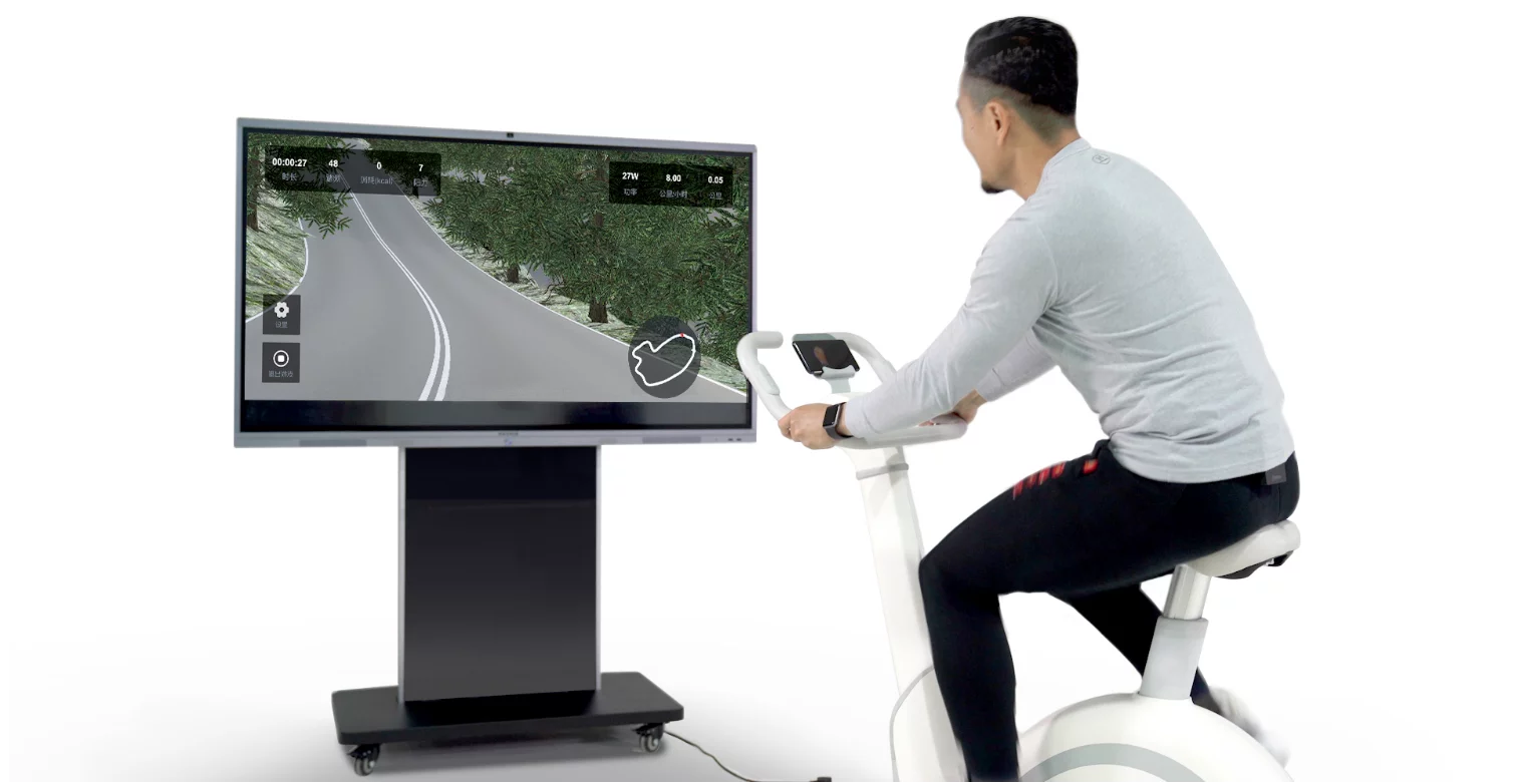 The virtual cycling routes can be cast from smartphone to big screen