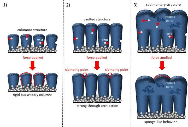 As more silicon atoms are deposited and the team's columns grow in height, they grow wide enough to touch each other and form a nanoscale arch structure