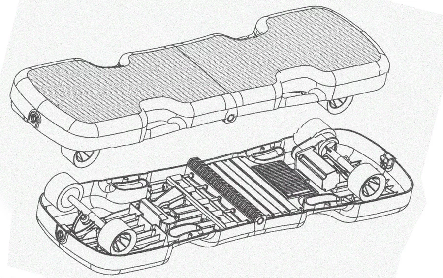 The folding board brings with it a speed of 21.5 mph (35 km/h) and a range of 18.5 miles (30 km)