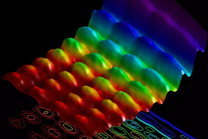 Light simultaneously showing both wave pattern and particle energy attributes (Photo: Fabrizio Carbone/EPFL)