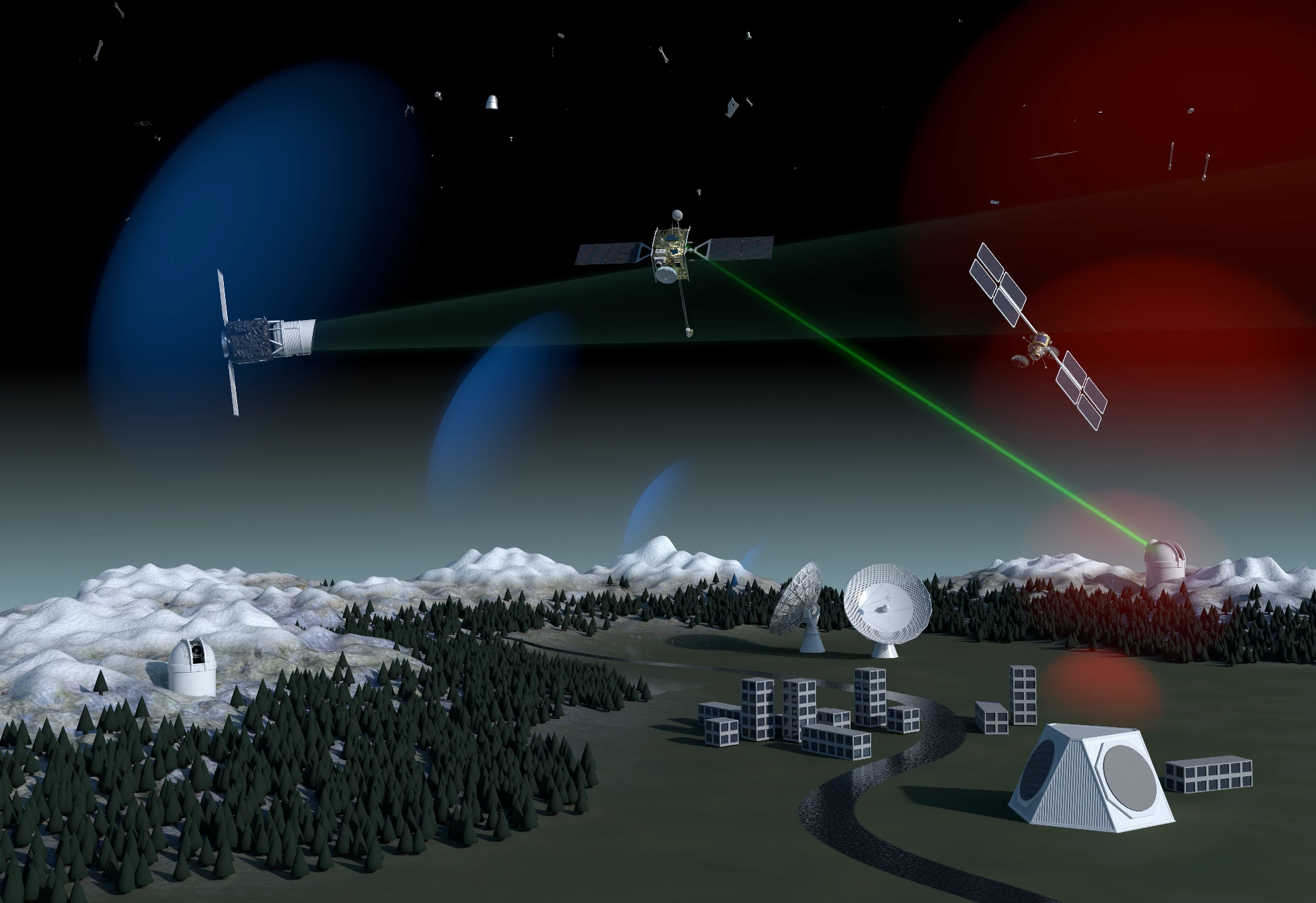 Artist's concept of a future laser debris-tracking network