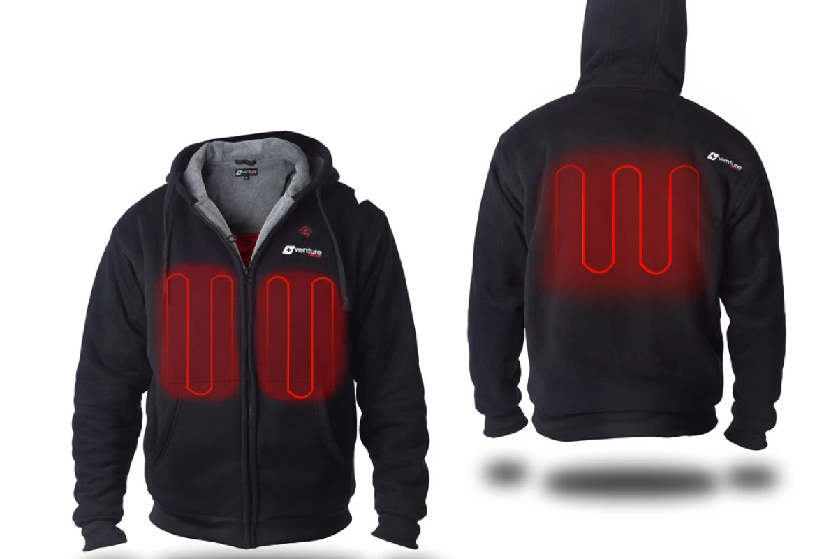 The Evolve Heated Hoodie features a trio of heating panels, one on the back and one on each side of the chest
