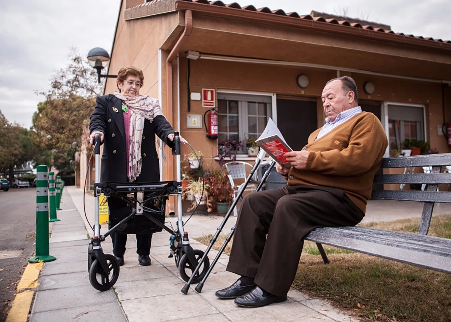 The FriWalk measures users' health, detects obstacles ahead, and connects elderly people together