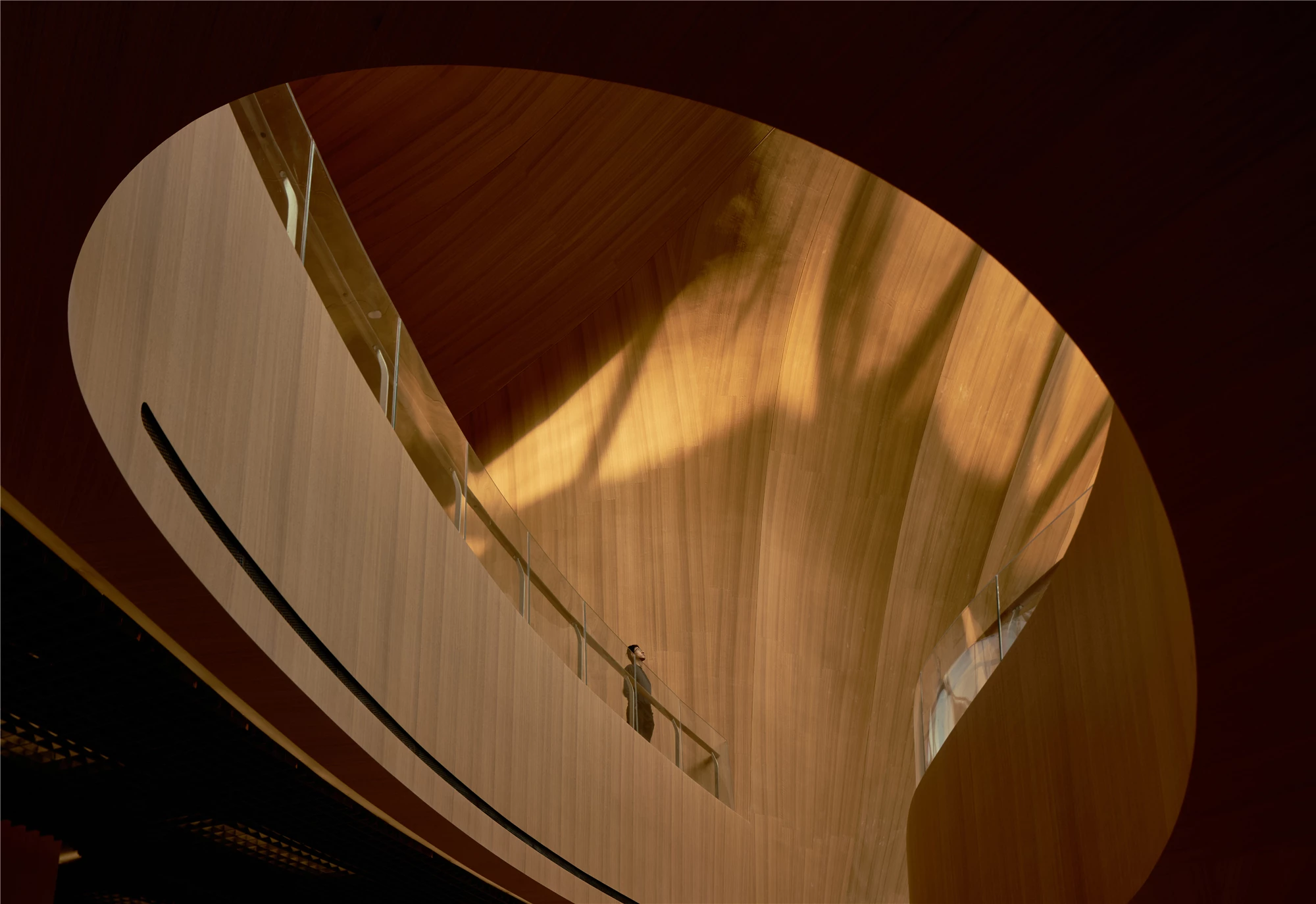 The Yabuli Entrepreneurs' Congress Center has an eye-catching interior that's lined with wood