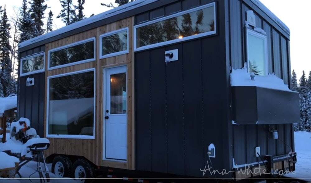 The Open Concept Rustic Modern Tiny House measures 24 x 8.5 ft (7.3 x 2.6 m)