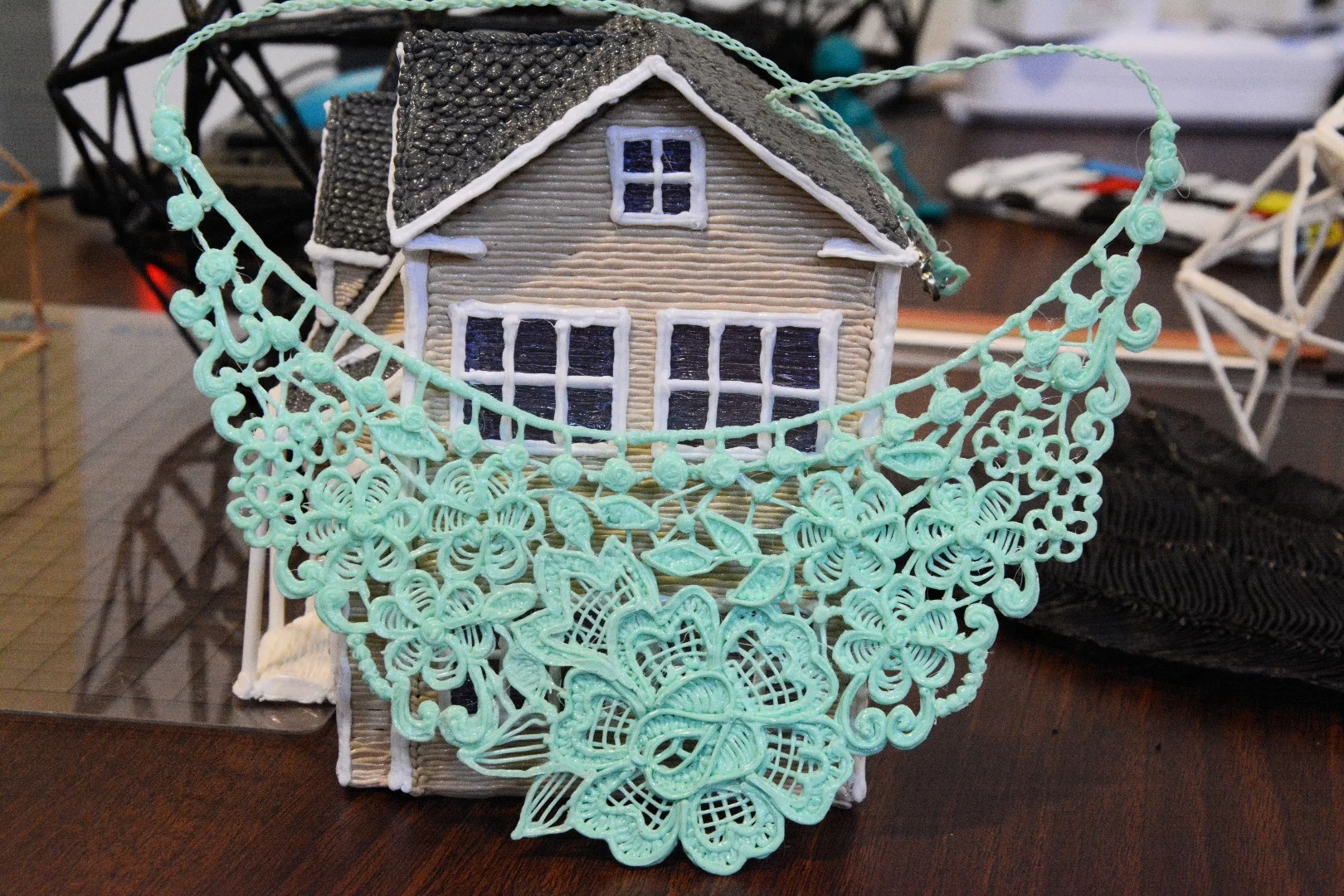Design professionals can look forward to 3Doodling intricate creations like the necklace and model house shown here